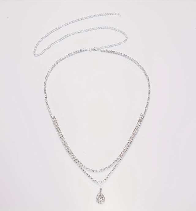 Rhinestone Belly Chain Crystal Pear Teardrop Pendant Waist Glam Belt SEXY Bling