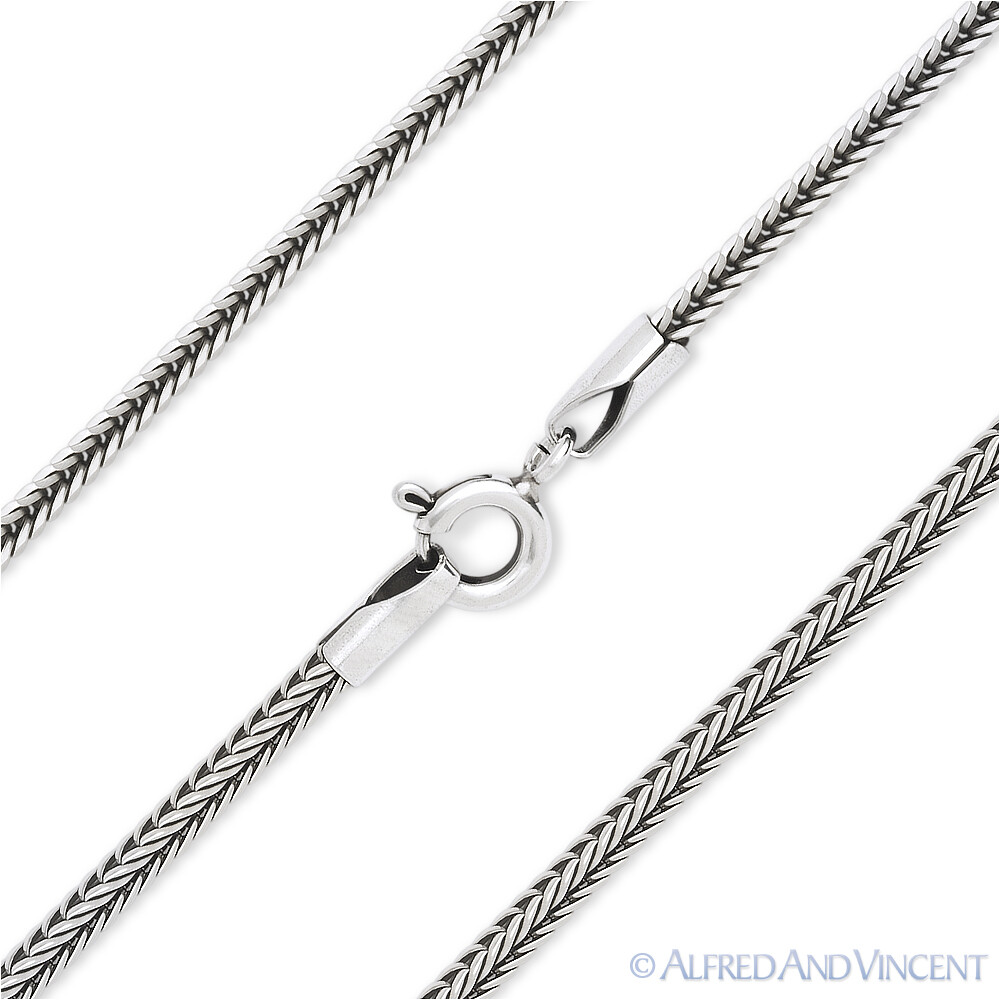 Dragon Bone Link 1.7mm Wheat Chain Necklace Oxidized .925 Italy Sterling Silver