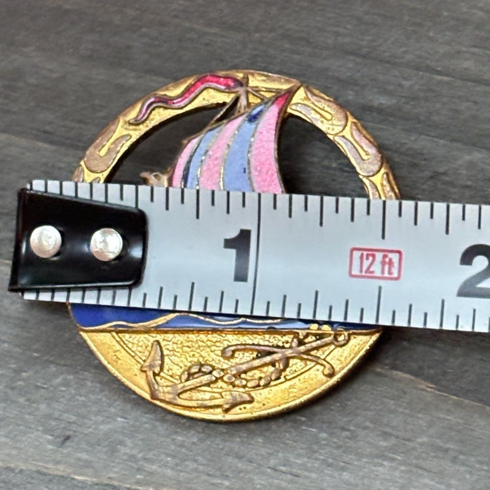 Vintage Lagerströms Mjölby Viking Ship Brooch with Pink and Blue Accents