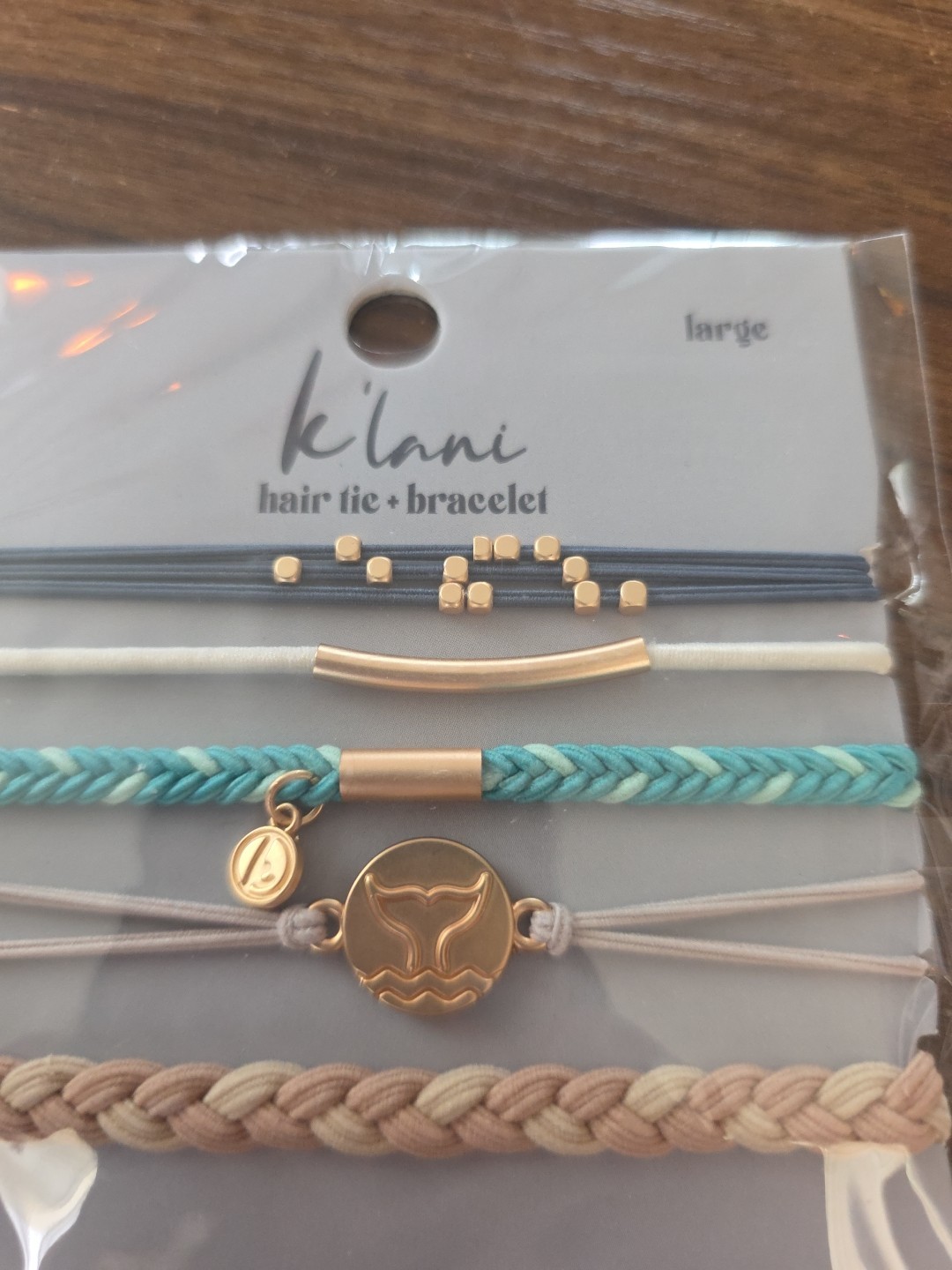 Klani “Focus” Hair Tie + Bracelet Set, Small, Multicolor Braided Beaded Charm