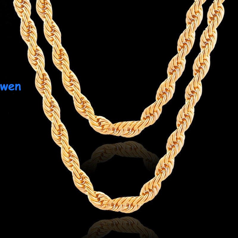 Hip Hop Gold Plated Stainless Steel Rope Link Chain Necklace Jewelry
