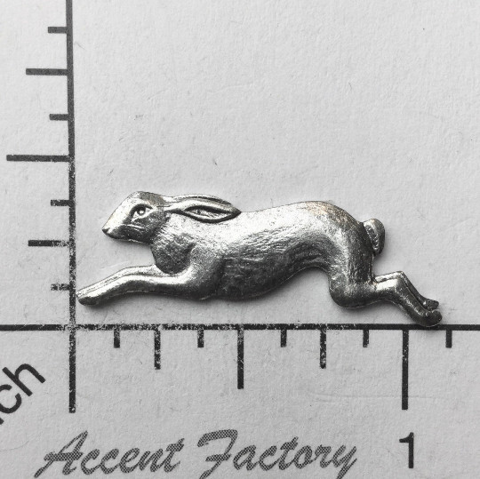 42144 – 2 Pc Running Rabbit Brass Jewelry Finding Silver Ox