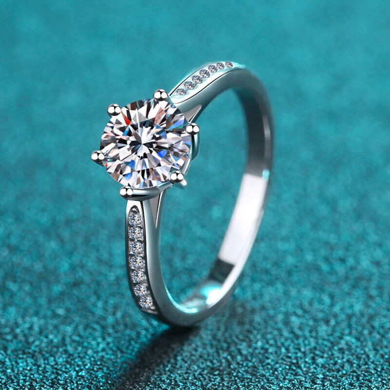 1Ct-2Ct D Color Moissanite Solitaire Wedding Promise Ring 925 Sterling Silver