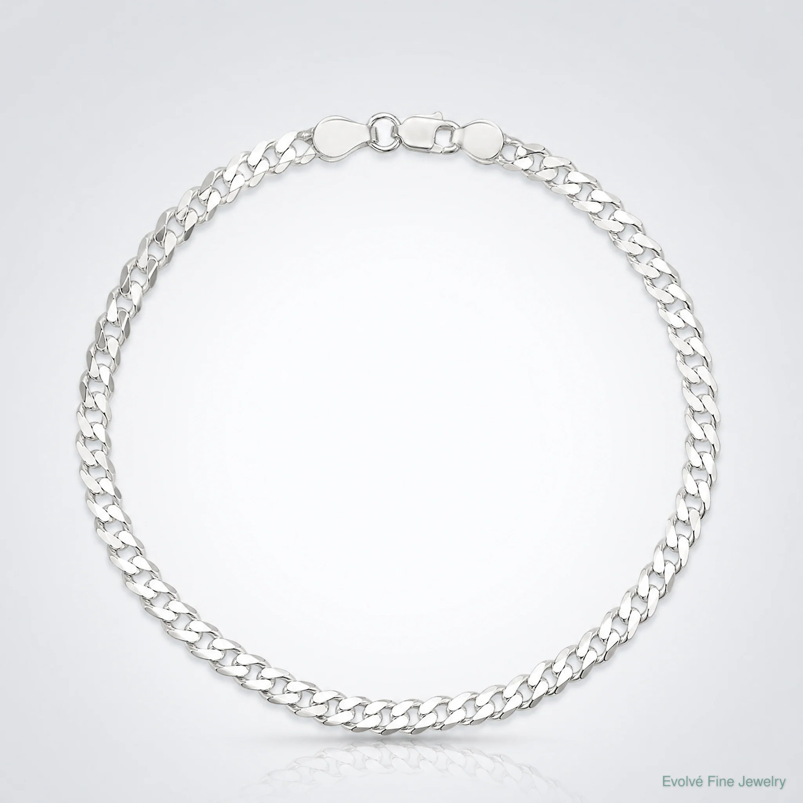 Sterling Silver 3.8mm Flat Curb Chain Bracelet 7″-9″