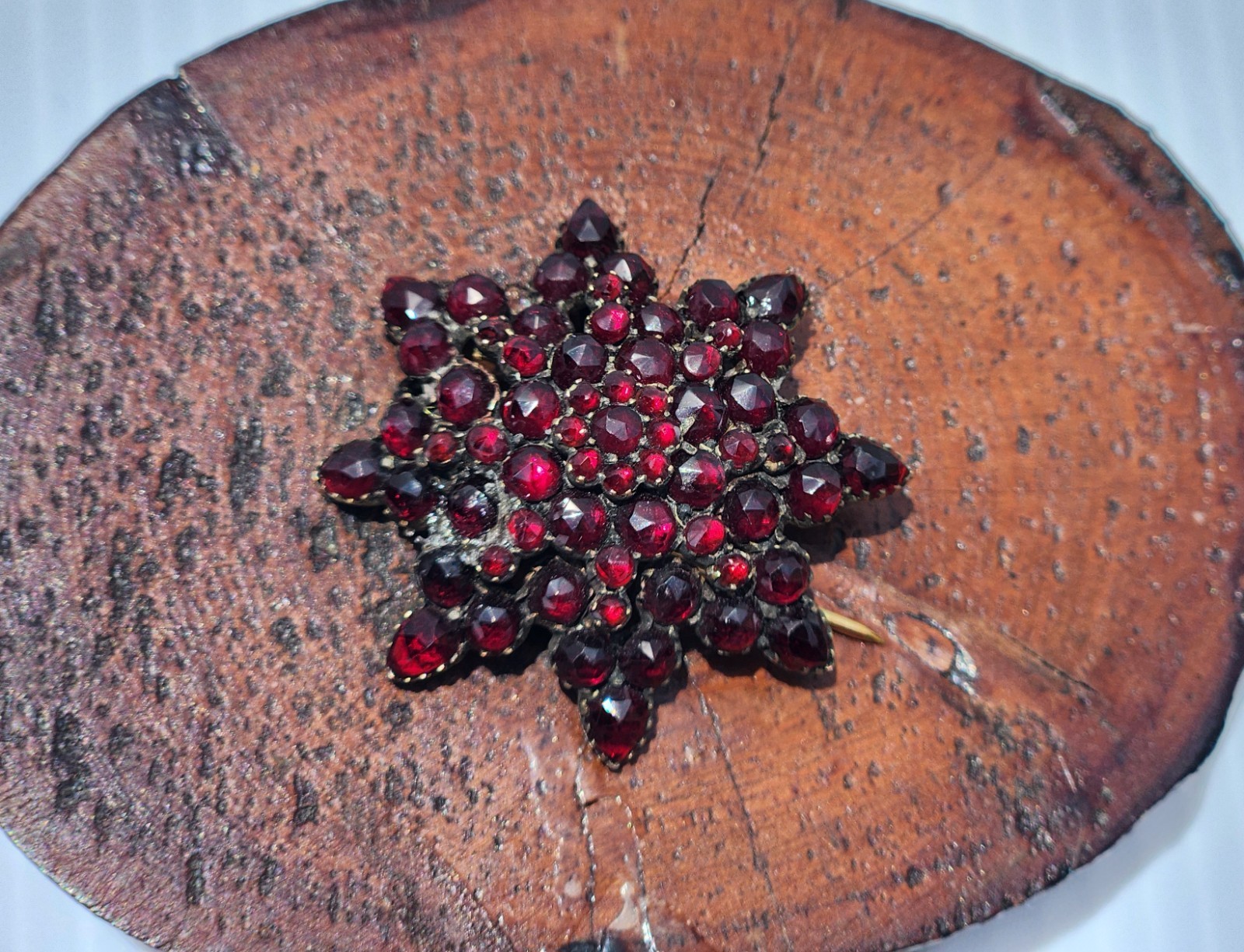 Garnet Brooch Pin Star Layered C Clasp Gold Filled (Loose Pin) Antique Germany