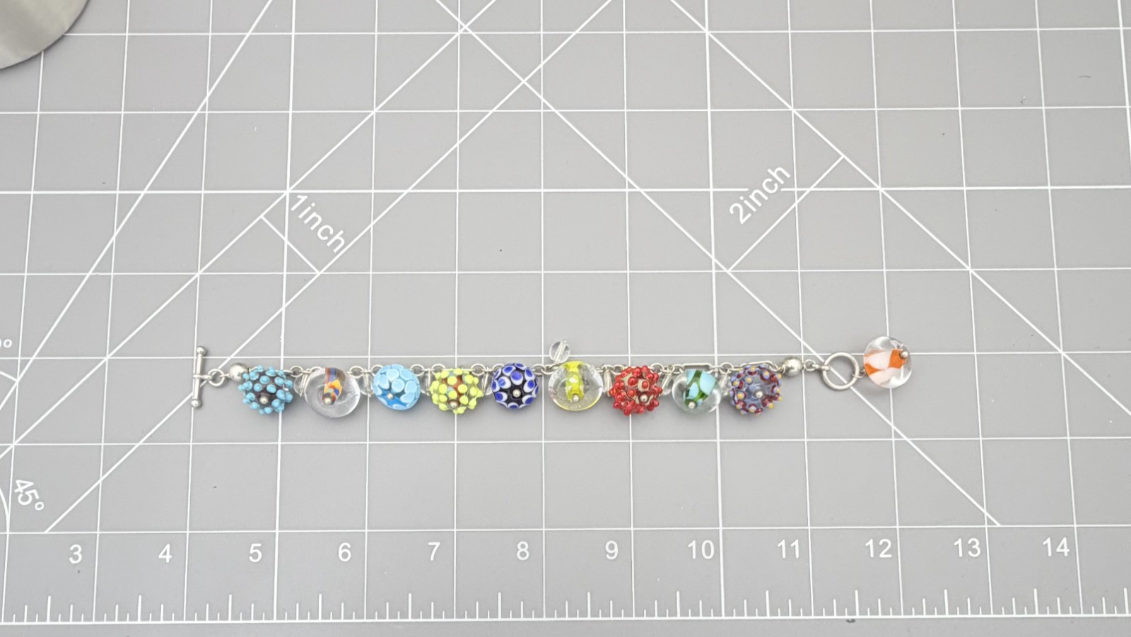 Sterling Silver Lampwork Glass Charm Bracelet 7.5” 35.4g Murano Style