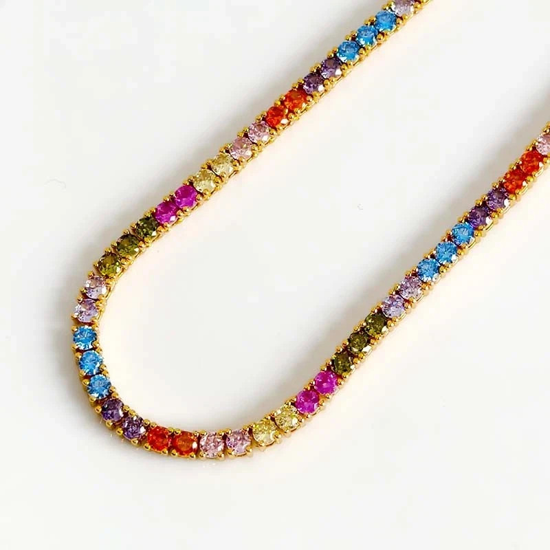 15TCW Round Lab Created Rainbow Sapphire 14k Yellow Gold Plated Chocker Necklac