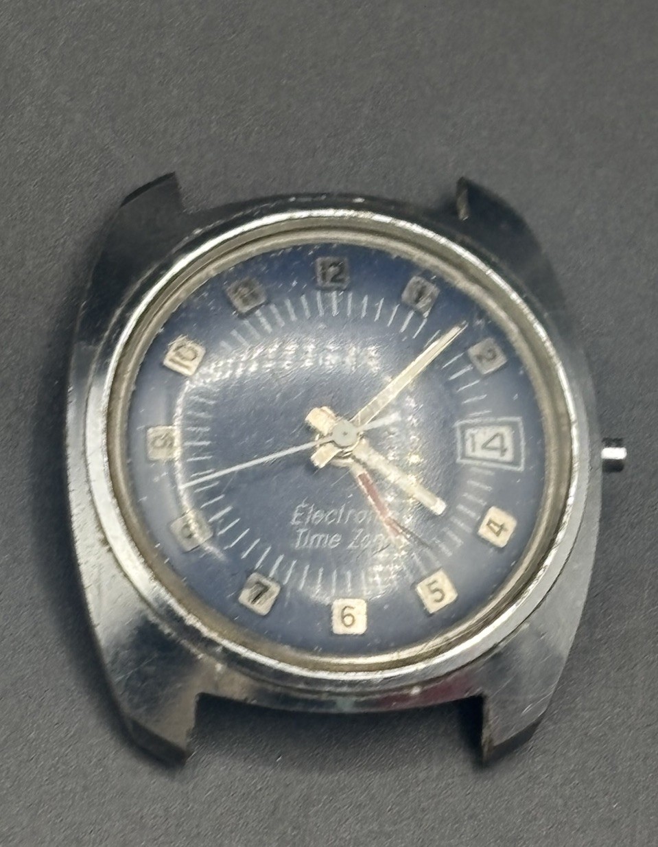VINTAGE TIMEX ELECTRONIC TIME ZONE WATCH MENS BLUE DIAL 1970s Parts Only