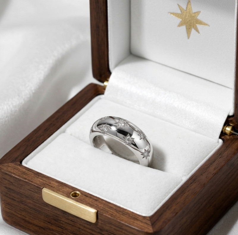 CZ Diamond Starburst Ring,Celestial Band Ring,Chunky Star Ring