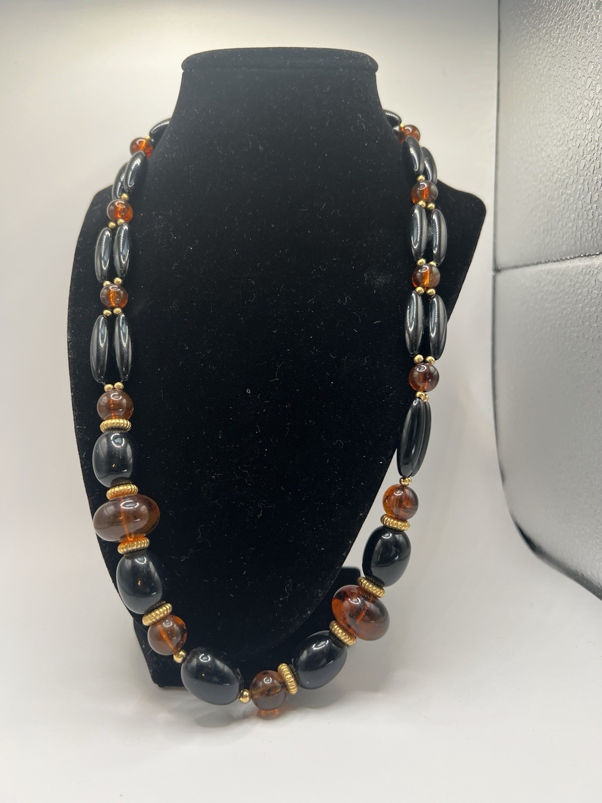Three Bracelets- Silver (Garnett), Men’s Link, Black And Brown Acrylic Necklace