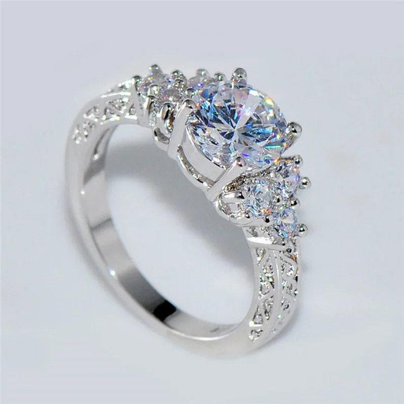 Silver Cubic Zirconia Rings for Women Wedding Engagement Promise Gift Bridal