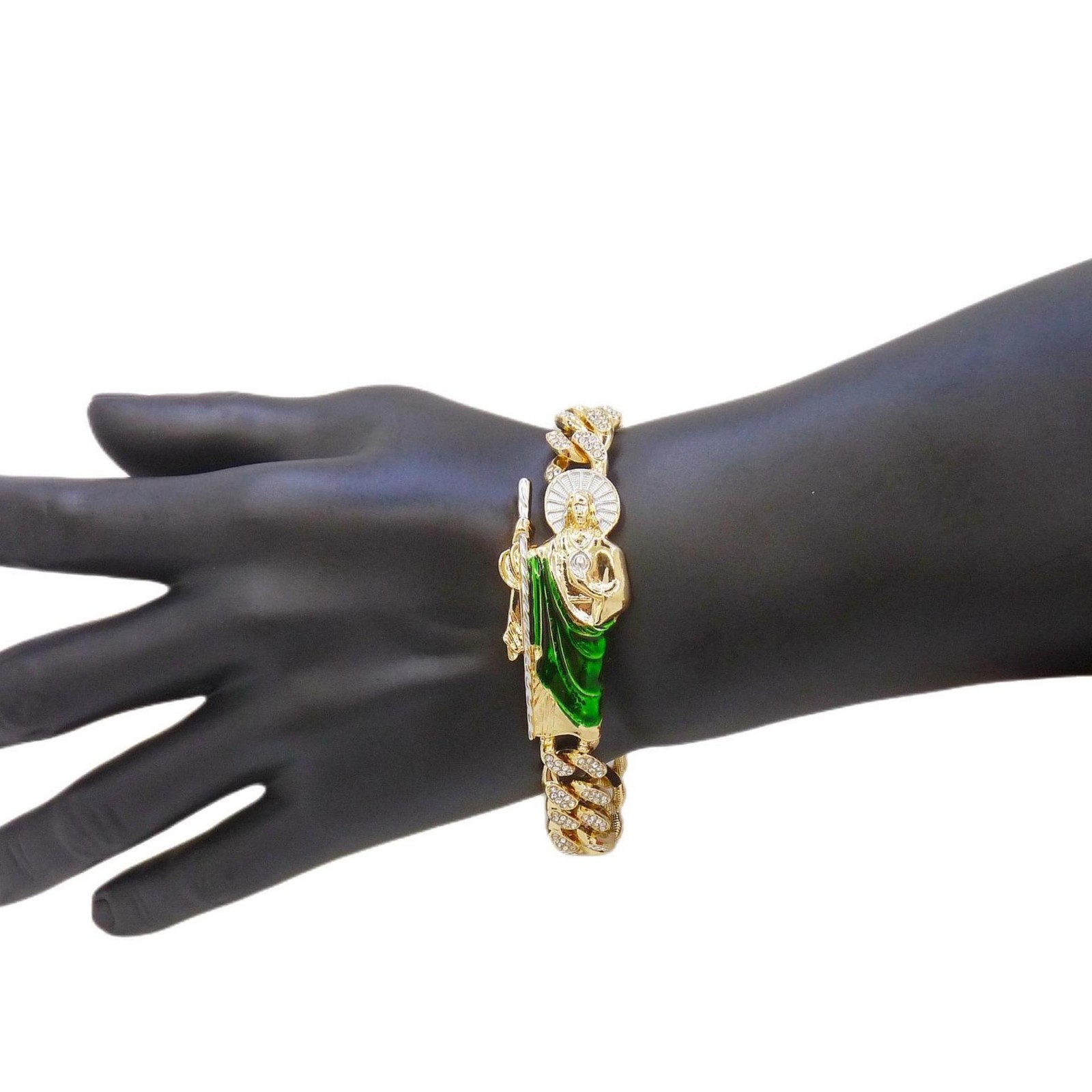 Hip-hop Zinc Alloy Rhinestone Religion St. Jude Patchwork Portrait Bracelet Gift