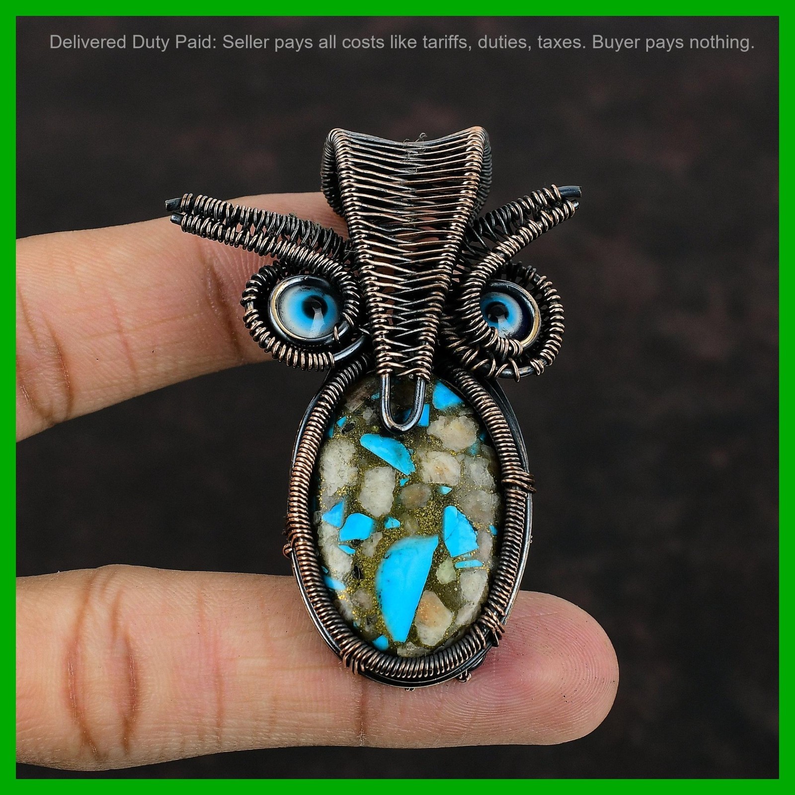 Copper Pink Opal Copper Turquoise Stone Blue Color Evil Eye Daughter New Pendant