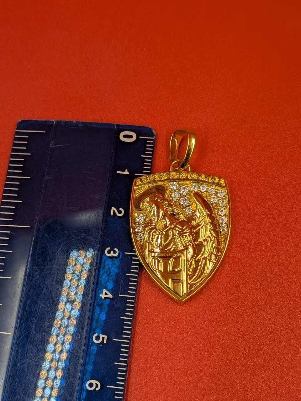 2.40Ct Round Cut Moissanite Saint Michael Shield Pendant 14K Yellow Gold Plated