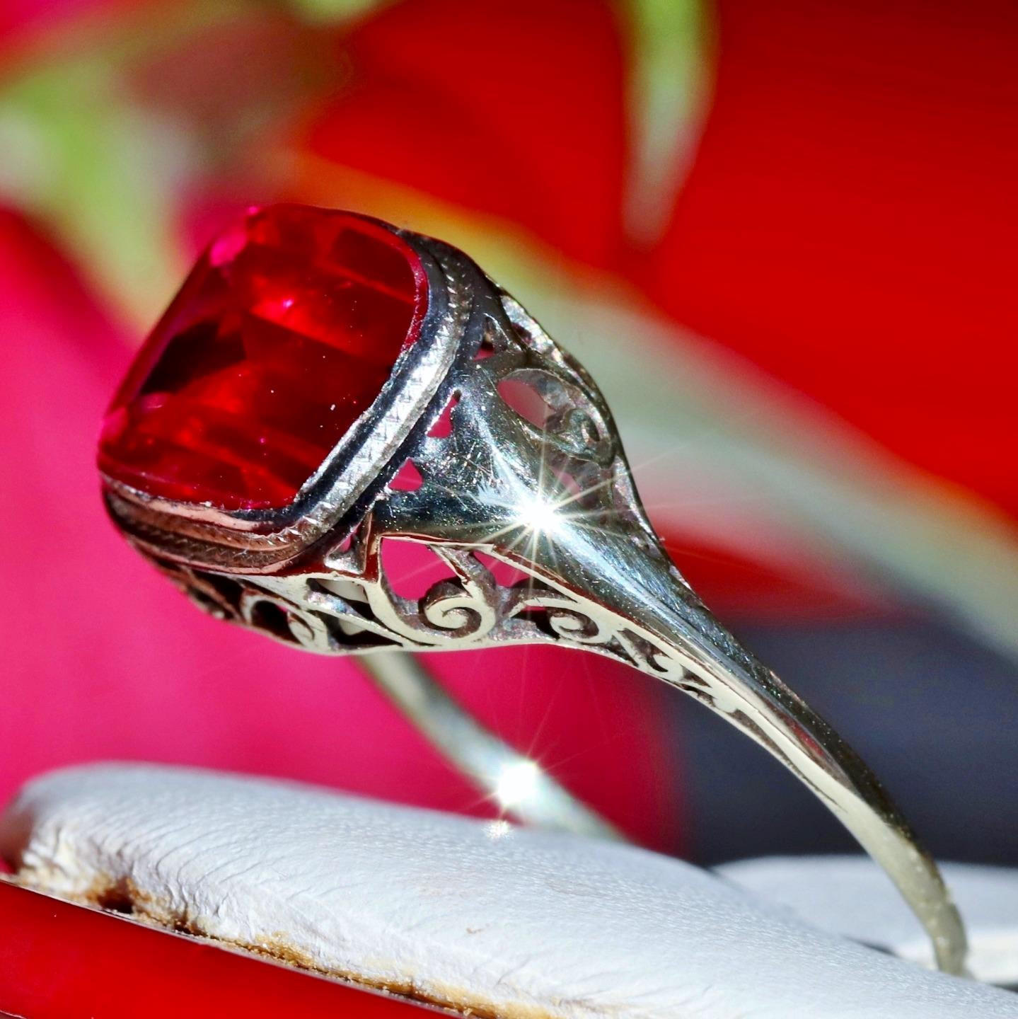 14k white gold ring 2.70ct lab created ruby solitaire size 7 antique 2.00g N3629