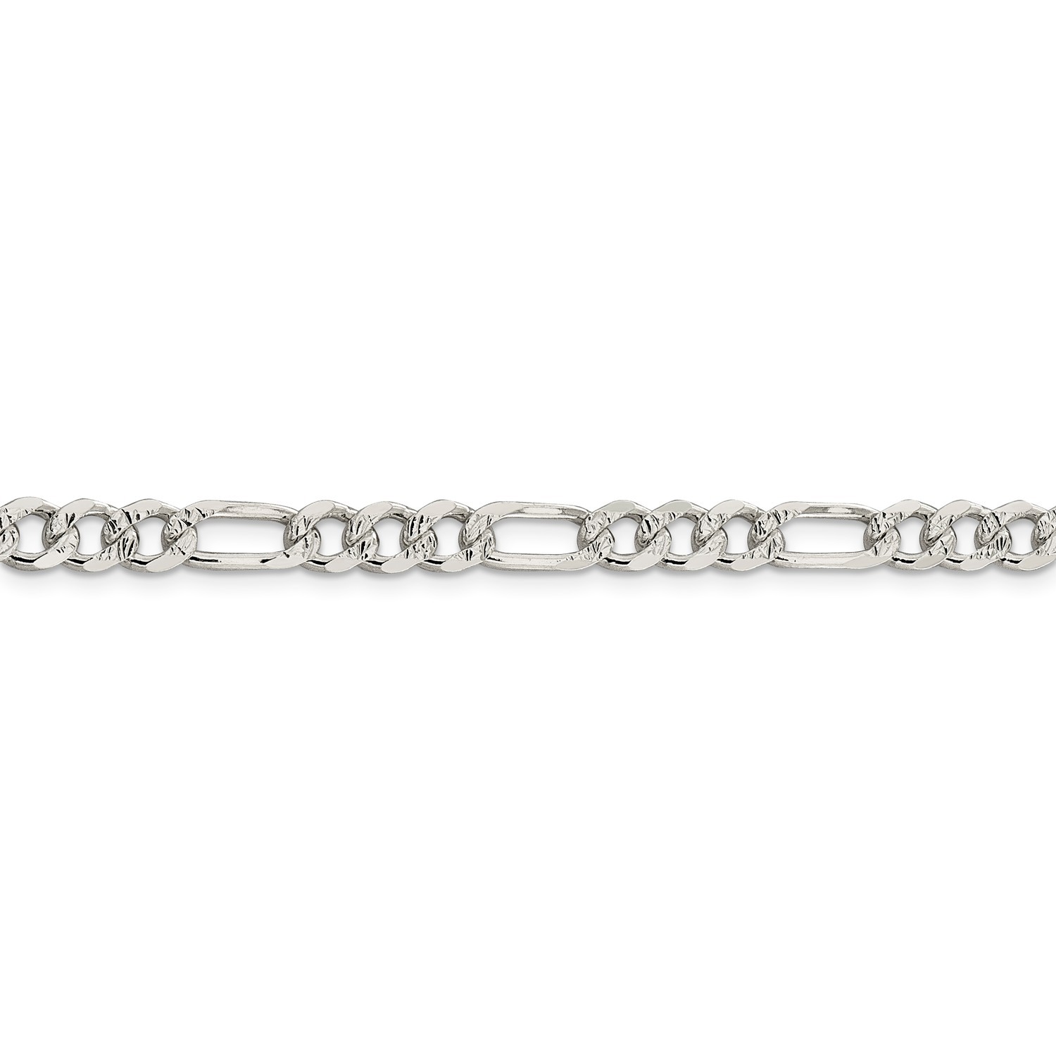 Sterling Silver 5.5mm Pave Flat Figaro Link Chain w/ Lobster Clasp 16″ – 30″
