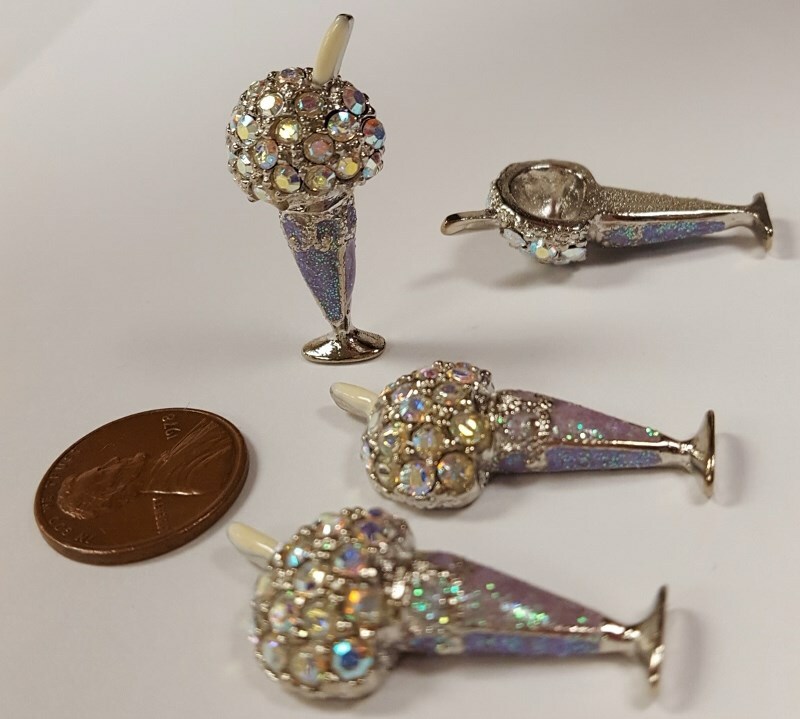 CRYSTAL RHINESTONE ICE CREAM SODA SPARKLE ENAMEL CUP 30mm. CABOCHON FINDING R817
