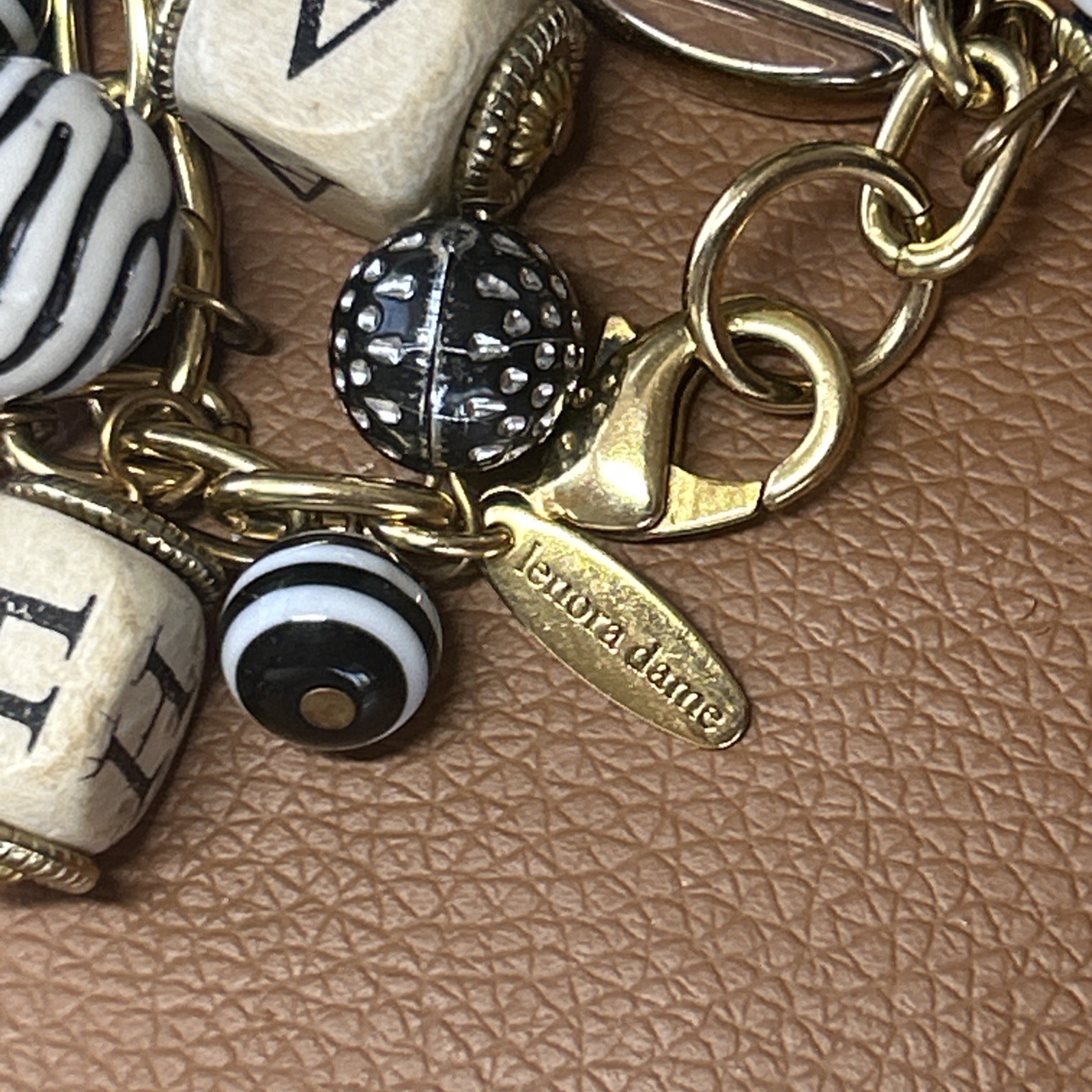 Lenora Dame Wood Block Alphabet Letter Charm Bracelet Black Zebra SHIPS FREE