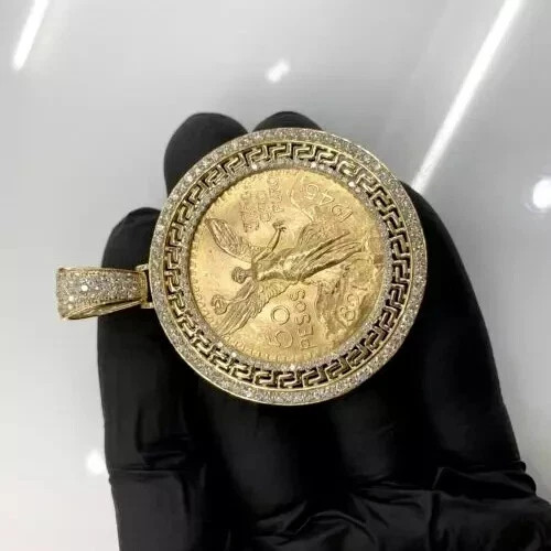 Medallion Men’s Pendant in Round Cut 2Ct Moissanite 14K Yellow Gold Plated