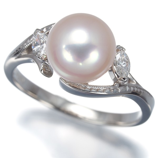 Auth TASAKI Ring Akoya Pearl 8.3mm Diamond 0.13ct Marquise US6-6.25 Pt 900