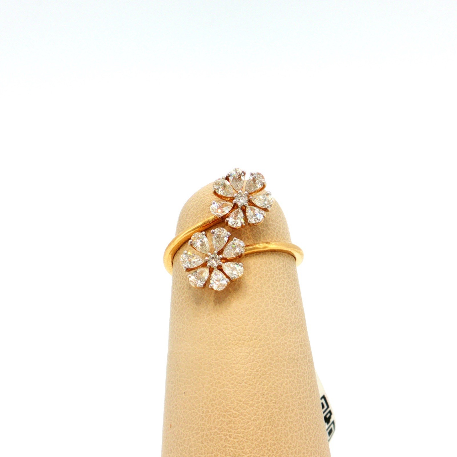 18K Pear Shaped Diamond Floral Bypass Ring