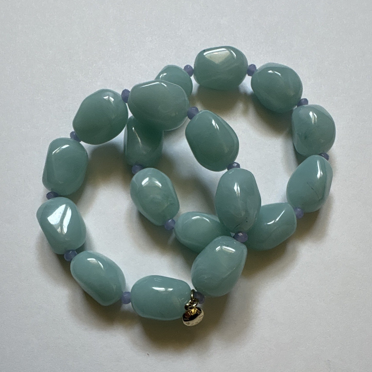 J. Crew Light Blue Acrylic Beaded Stretch Bracelet Dangle Charm Oval Beads