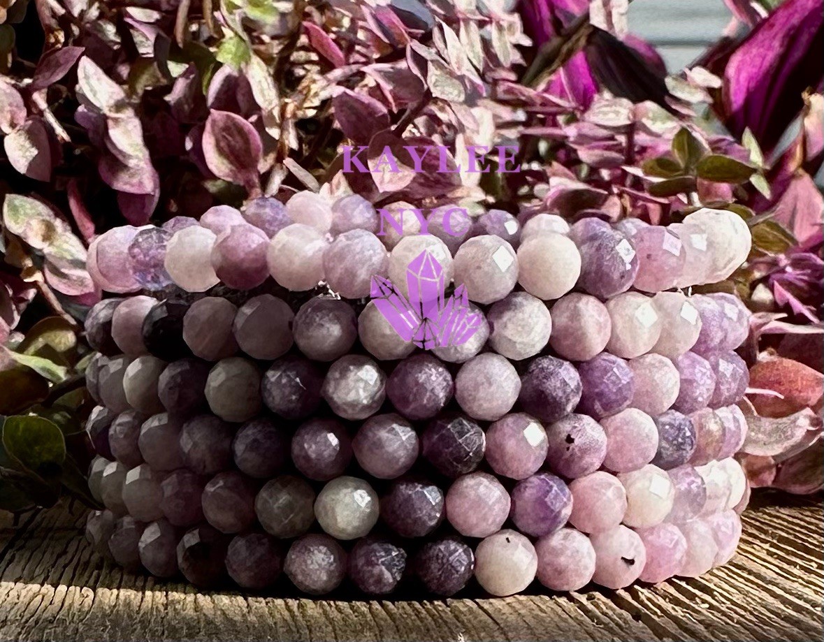 Wholesale 6 PCs Faceted Natural Lepidolite 6mm 7.5” Stretch Bracelet