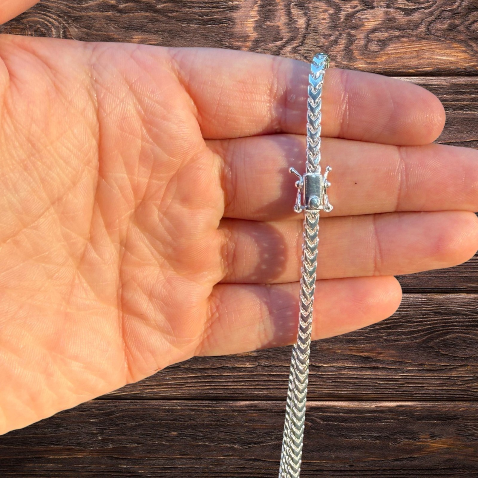4mm Box Franco Chain Necklace – Solid 925 Sterling Silver Or Oxidized Rhodium
