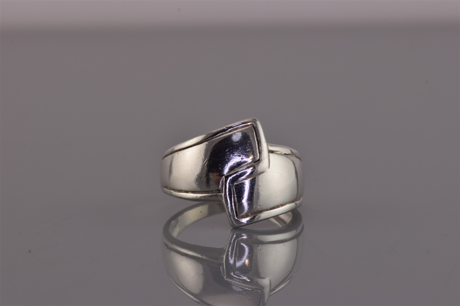 Sterling Silver Bordered Tapered Paddle Wrap Band Ring 925 Sz: 7