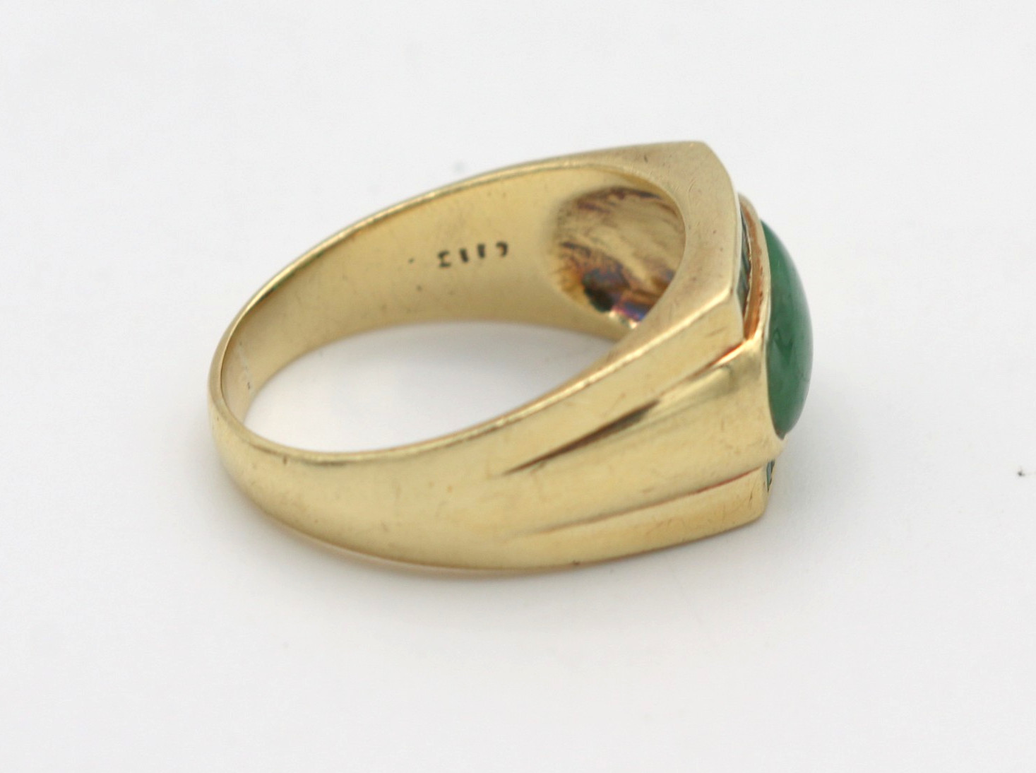 Vintage 750 18k Yellow Gold Cabochon Jade Emerald Cocktail Ring 12g Size 11