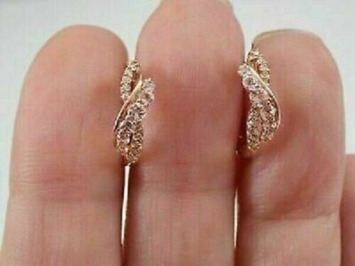 0.70Ct Round Cut Lab Created Diamond Huggie Hoop Earrings In 14K Rose Gold Fn