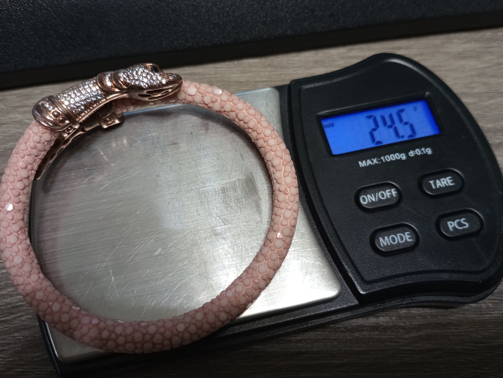 Cozmo 925 Sterling Silver Pink Stingray Leather Snake Bracelet 6″ Free Shipping