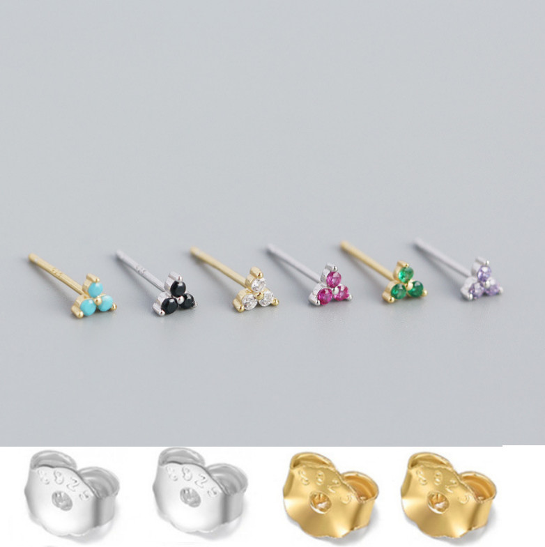 14K Gold Sterling Silver Lovely Adorable Tiny Triangle CZ Stud Earrings 4mm AJ