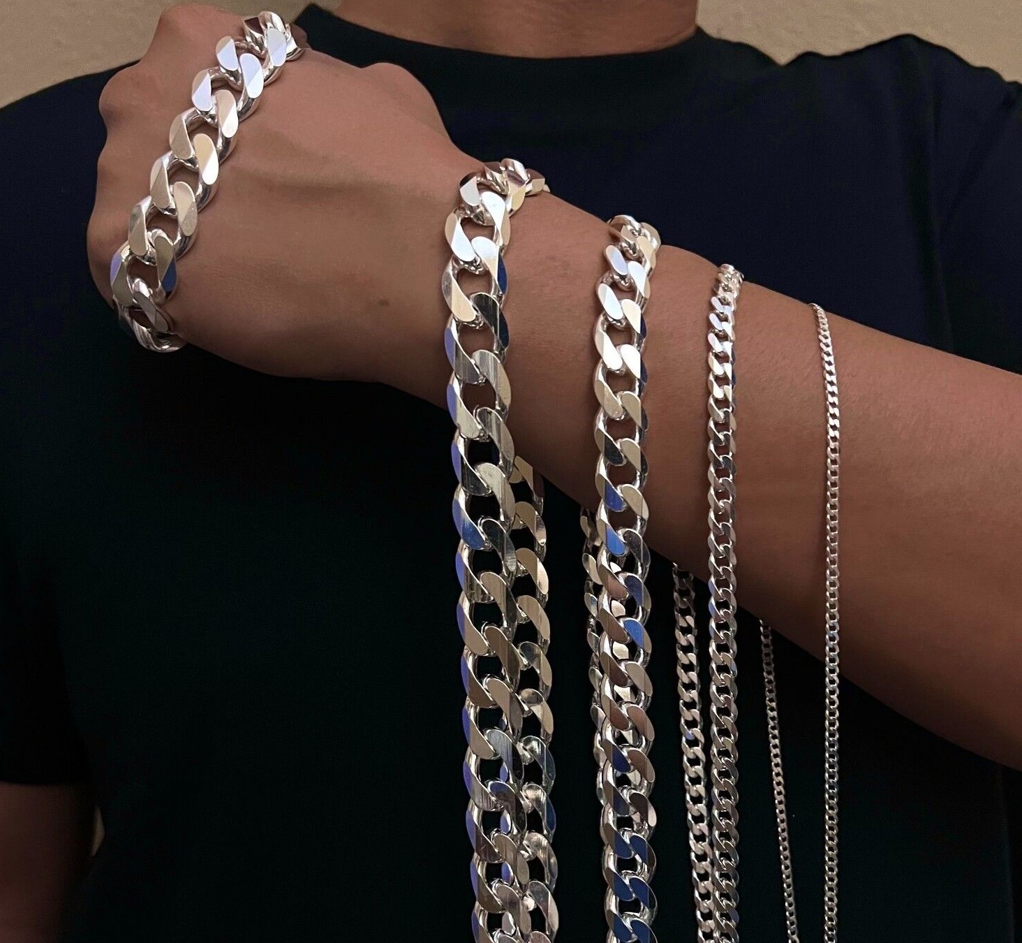 .925 Sterling Silver Cuban Curb Link Chain Necklace 1mm~13mm Men Women 16″~40″