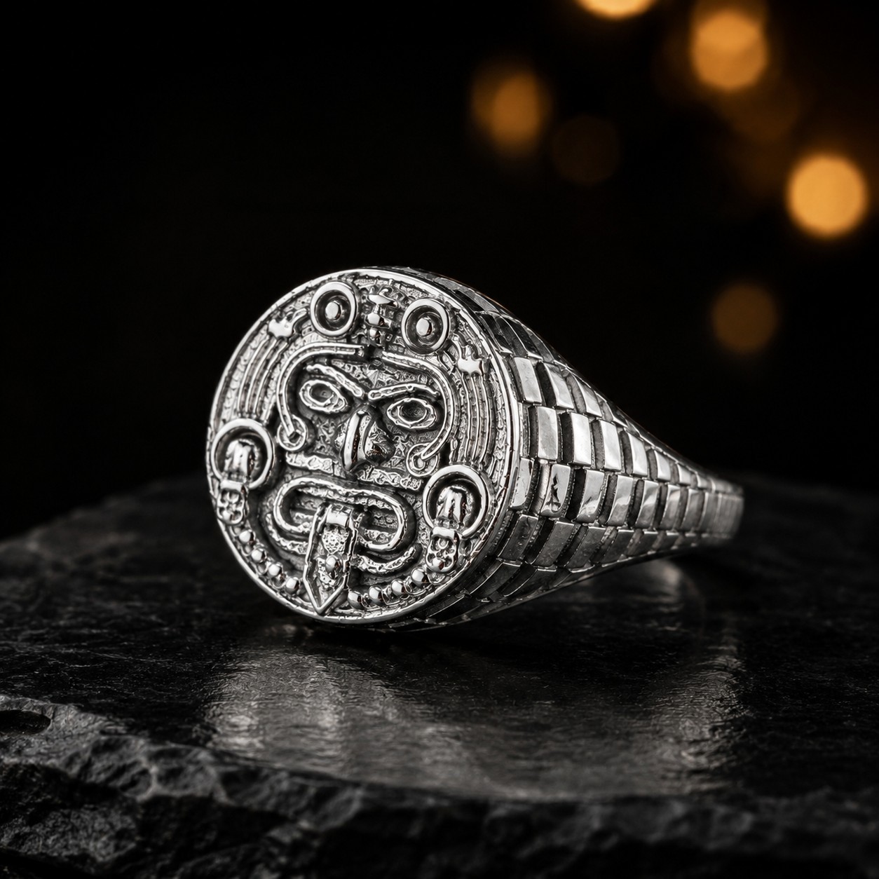 Sterling Silver Rugged Aztec Mayan Sun Ring