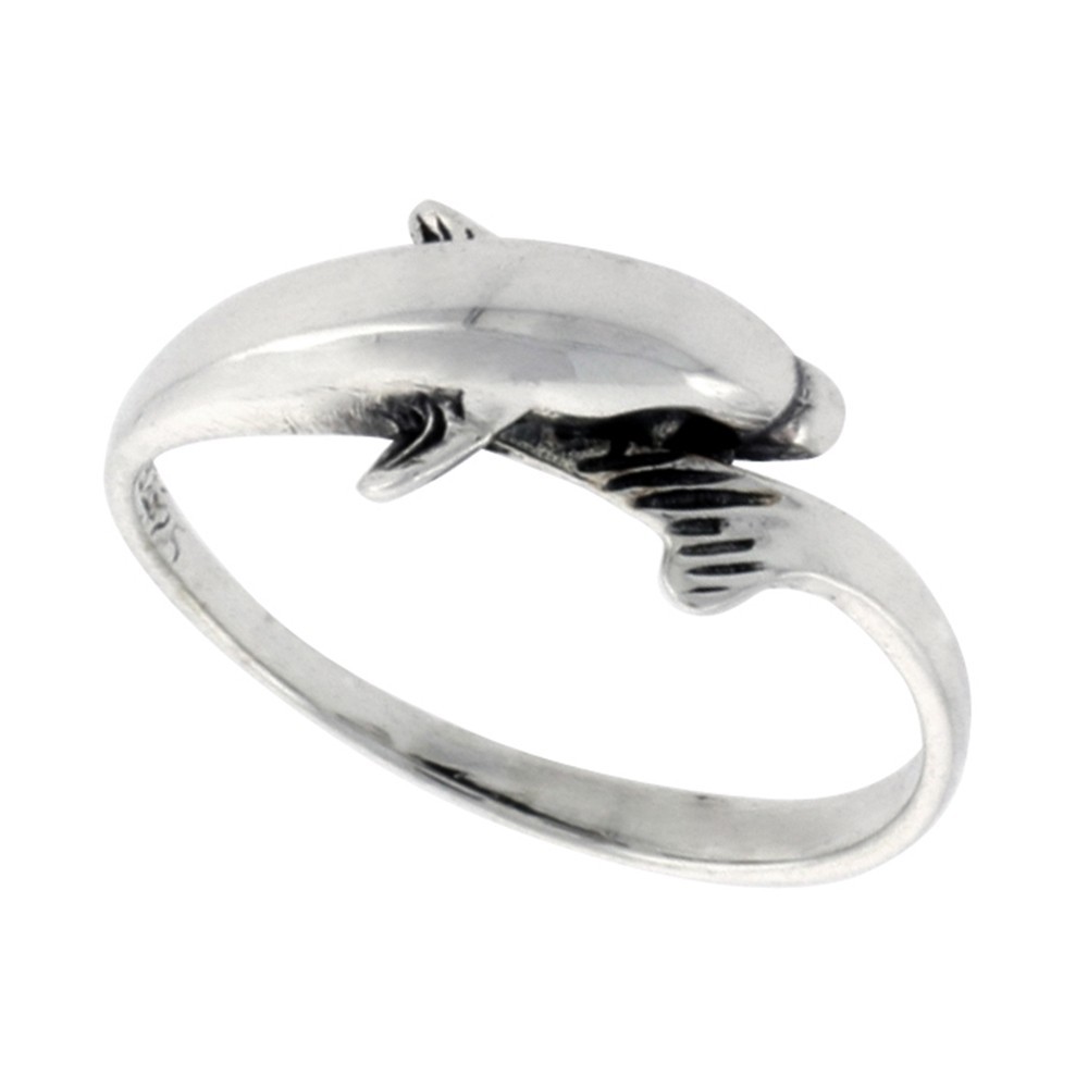 925 Sterling Silver Dainty Dolphin Ring for Women 1/4 Inch (6mm) Wide