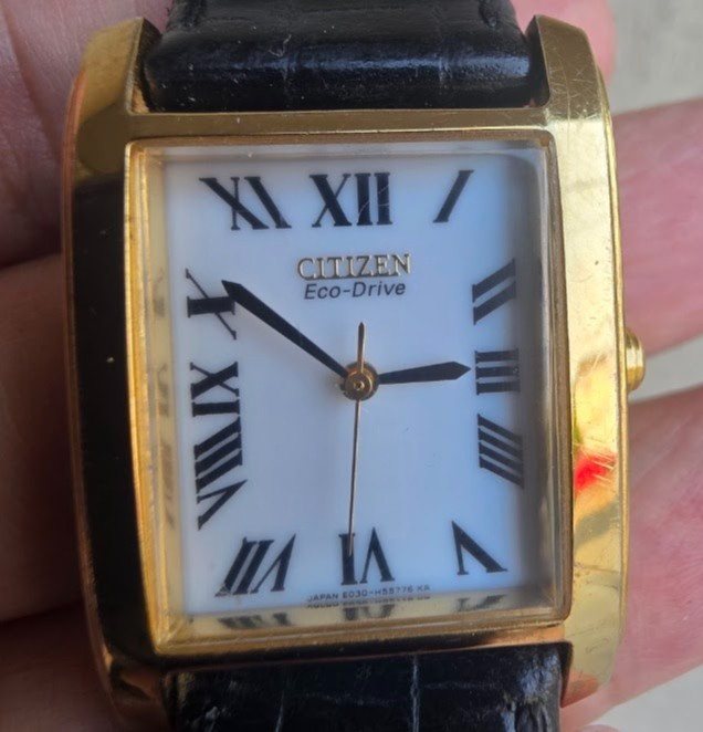 Vintage Citizen Eco-Drive Tank Watch Gold-Tone White Dial E030-H31748 not works