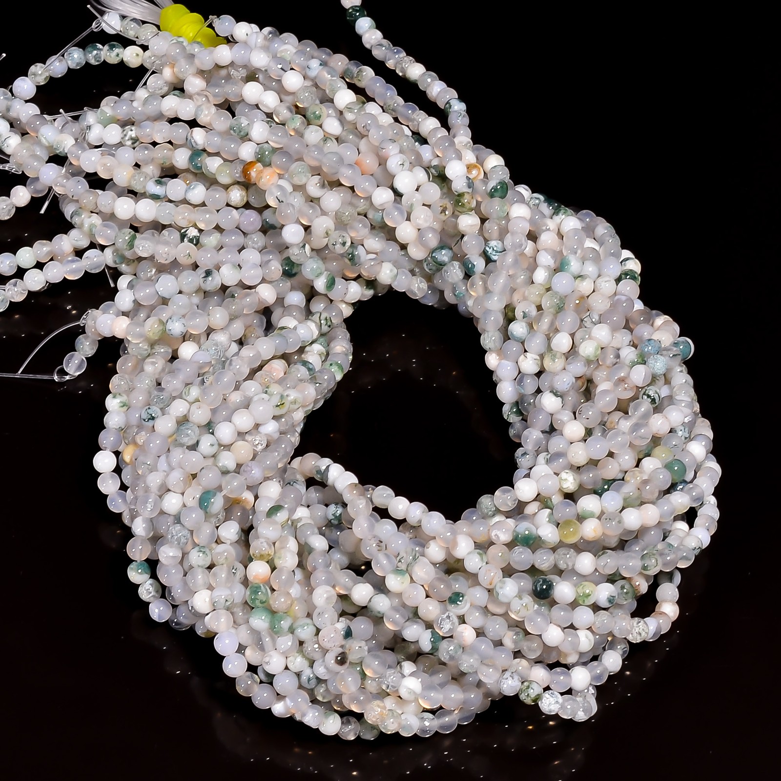 Natural Tree Agate Gemstone Round Shape Smooth Beads 4X4.5 mm Strand 15″ AB602