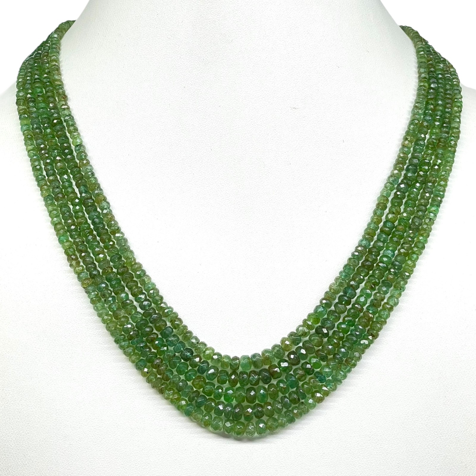 Natural Zambian Emerald Necklace Strand Untreated Faceted Beads 925 Clasp 18 In