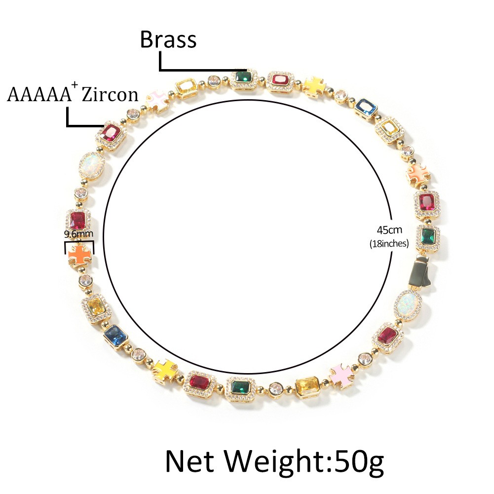 Gemstone Cross Tennis Chain Necklaces Bracelet Colored Men Women Hip Hop Jewelry