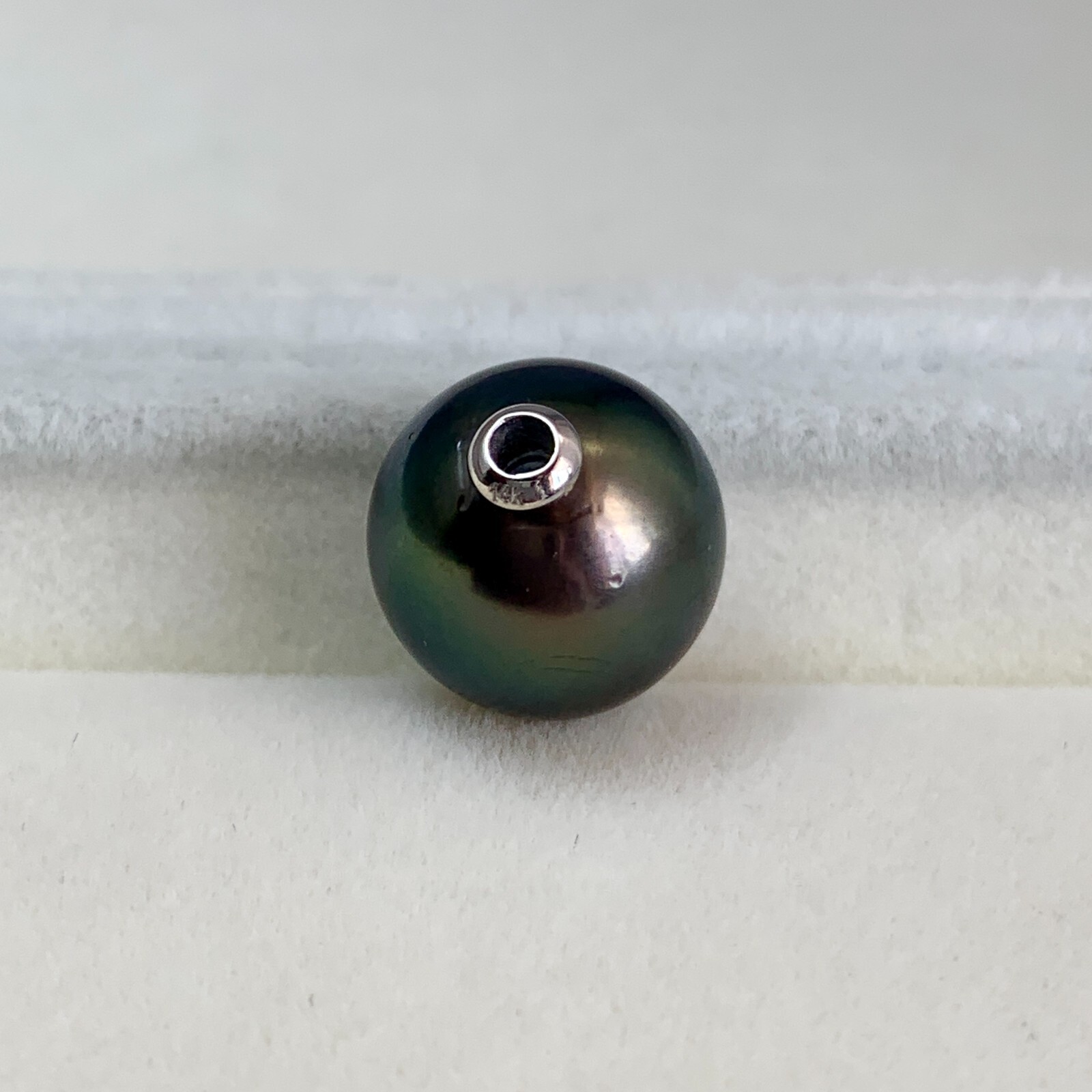 AAA Big 12.3mm Round Green Tahitian Loose Pearl,Full Drilled,14Kt White Gold