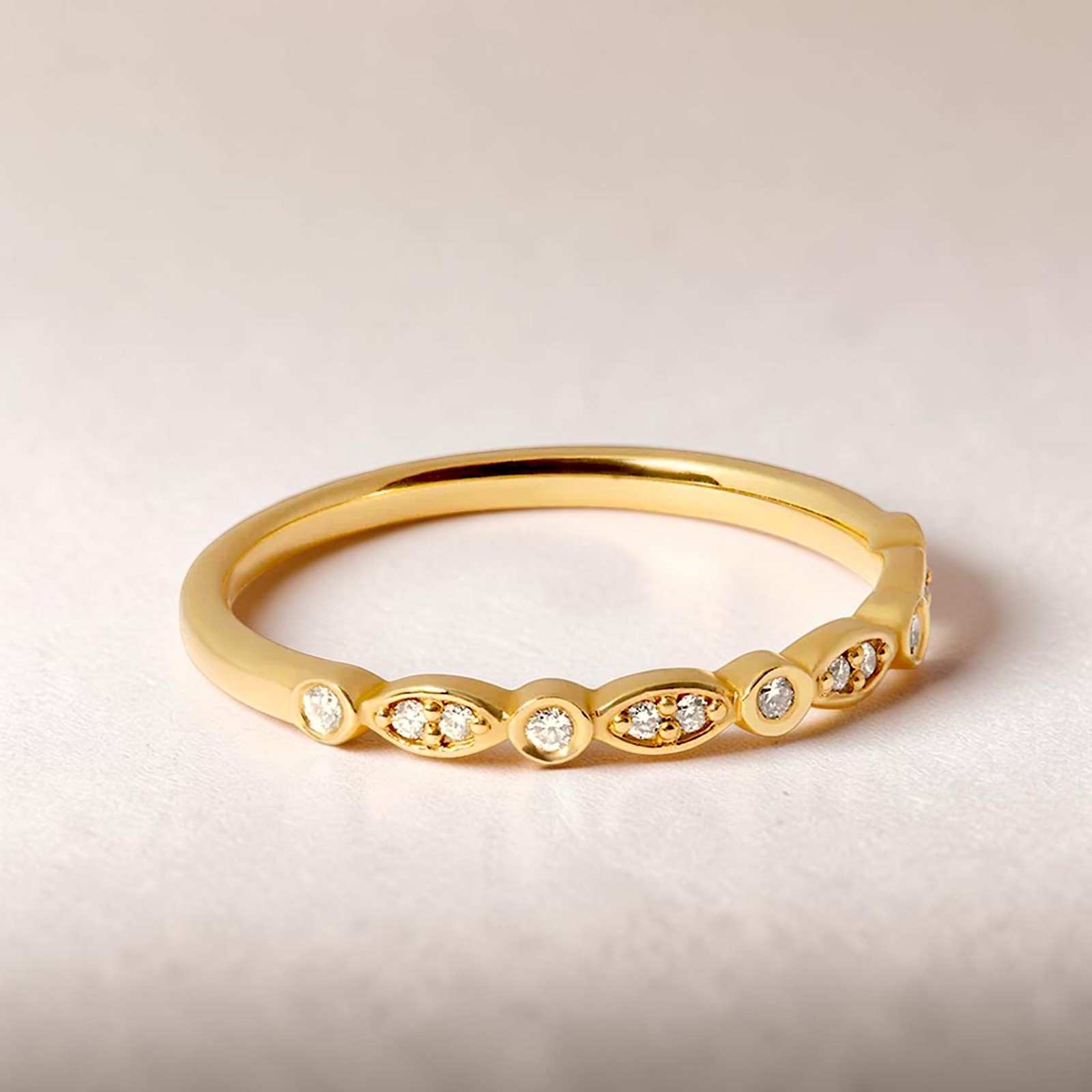 Designer Bridal Wedding Band 14k Yellow Gold Round Cut 0.09 Ct Lab Grown E F VVS