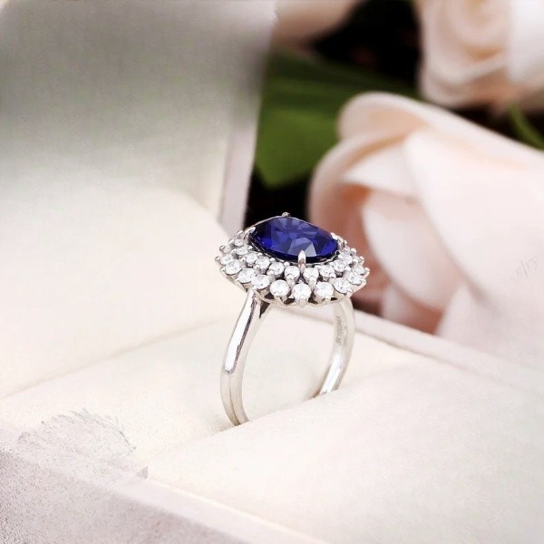 3.60 Ct Oval Natural Sapphire & Diamond Wedding Ring 14K White Gold Size 6