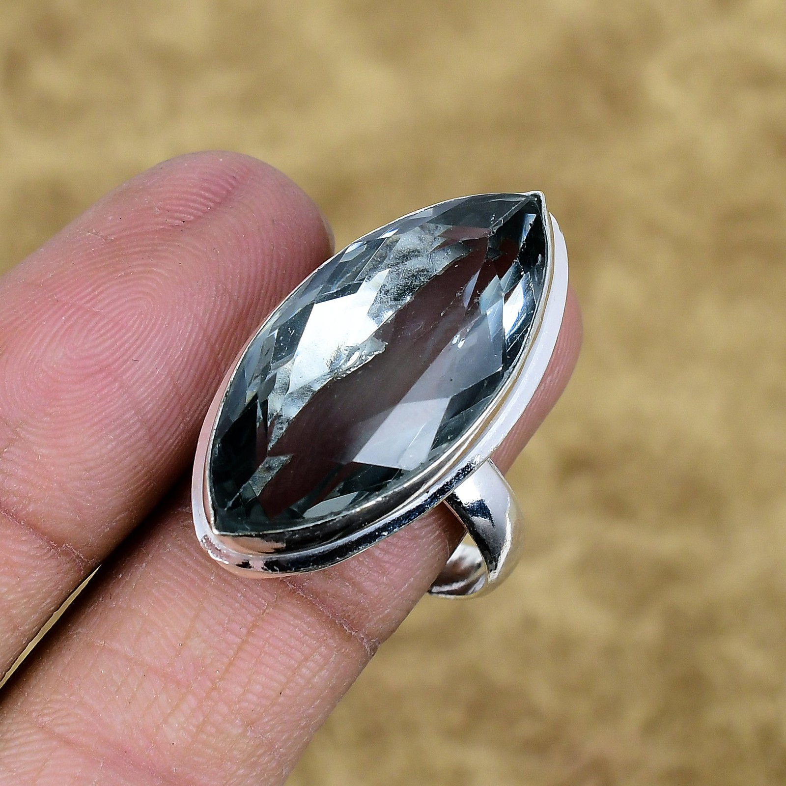 Natural Alexandrite Quartz Marquise Gemstone Adjustable Ring 925 Sterling Silver