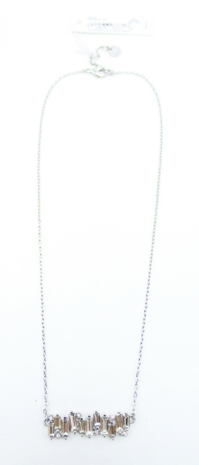New French Connection Silver Rhinestone Bar Pendant Necklace $34 Tags #FC36
