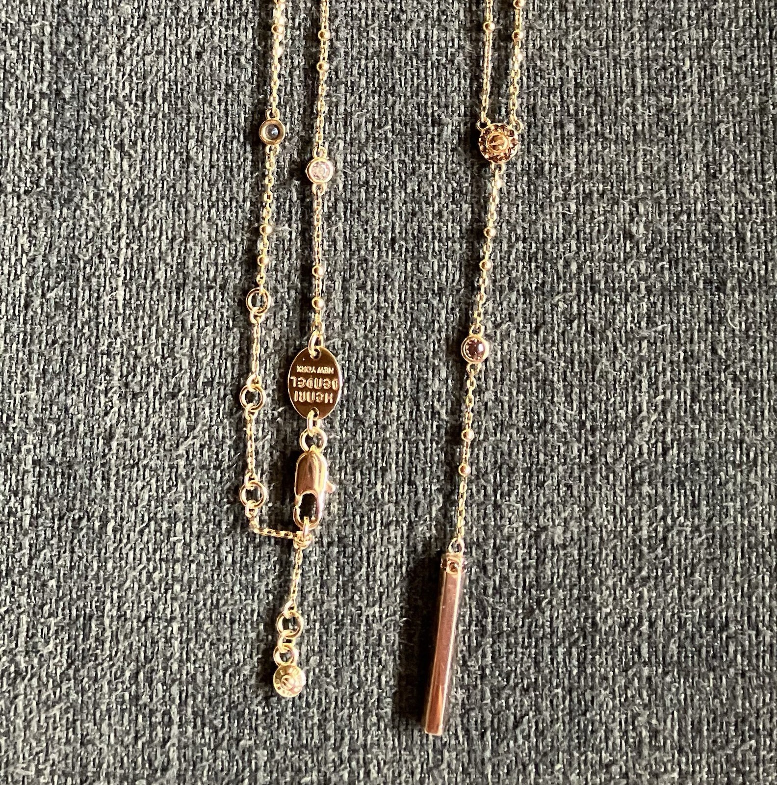 Henri Bendel Necklace Dainty Gold Toned 17inch Chain Pink Rhinestones Signed