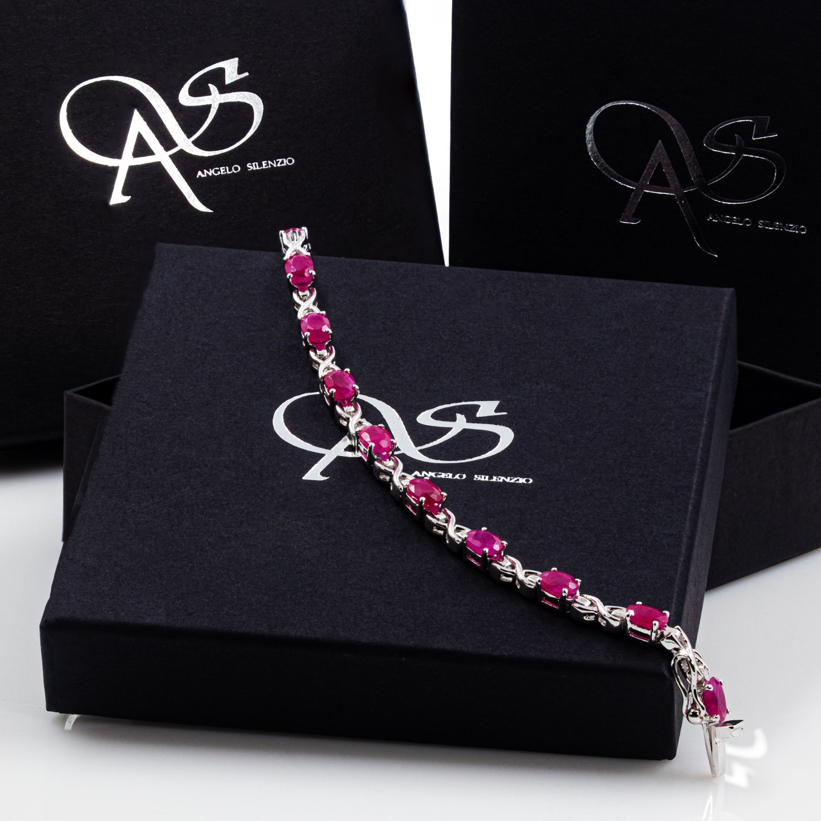 925 Sterling Silver Ladies Bracelet Genuine Ruby Gemstones AAA 18cm Jewellery Piece