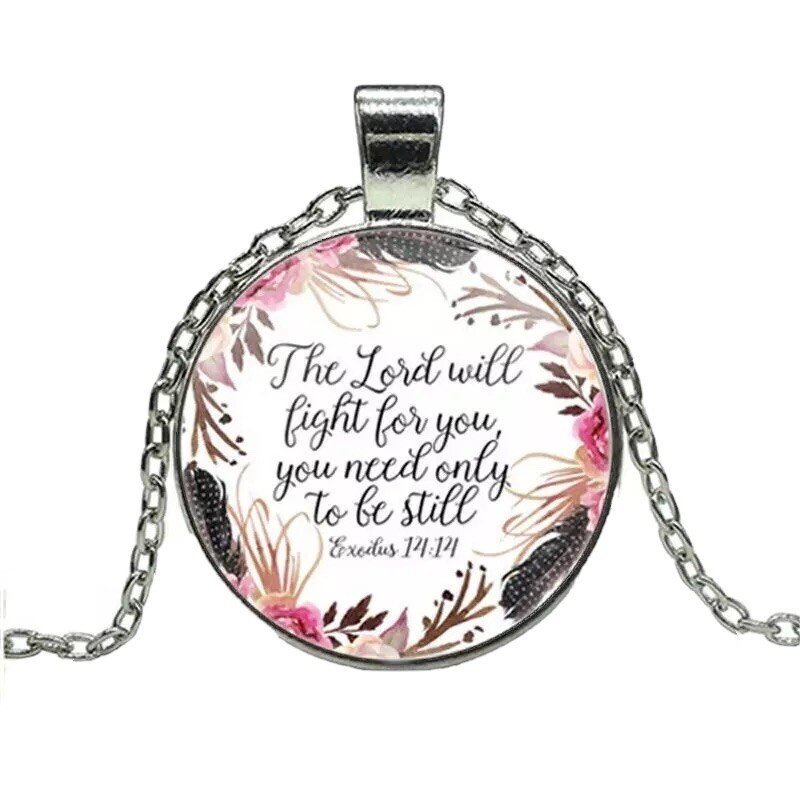 Exodus 14:14, THE LORD WILL FIGHT FOR YOU Christian Bible Verse Necklace Jewelry