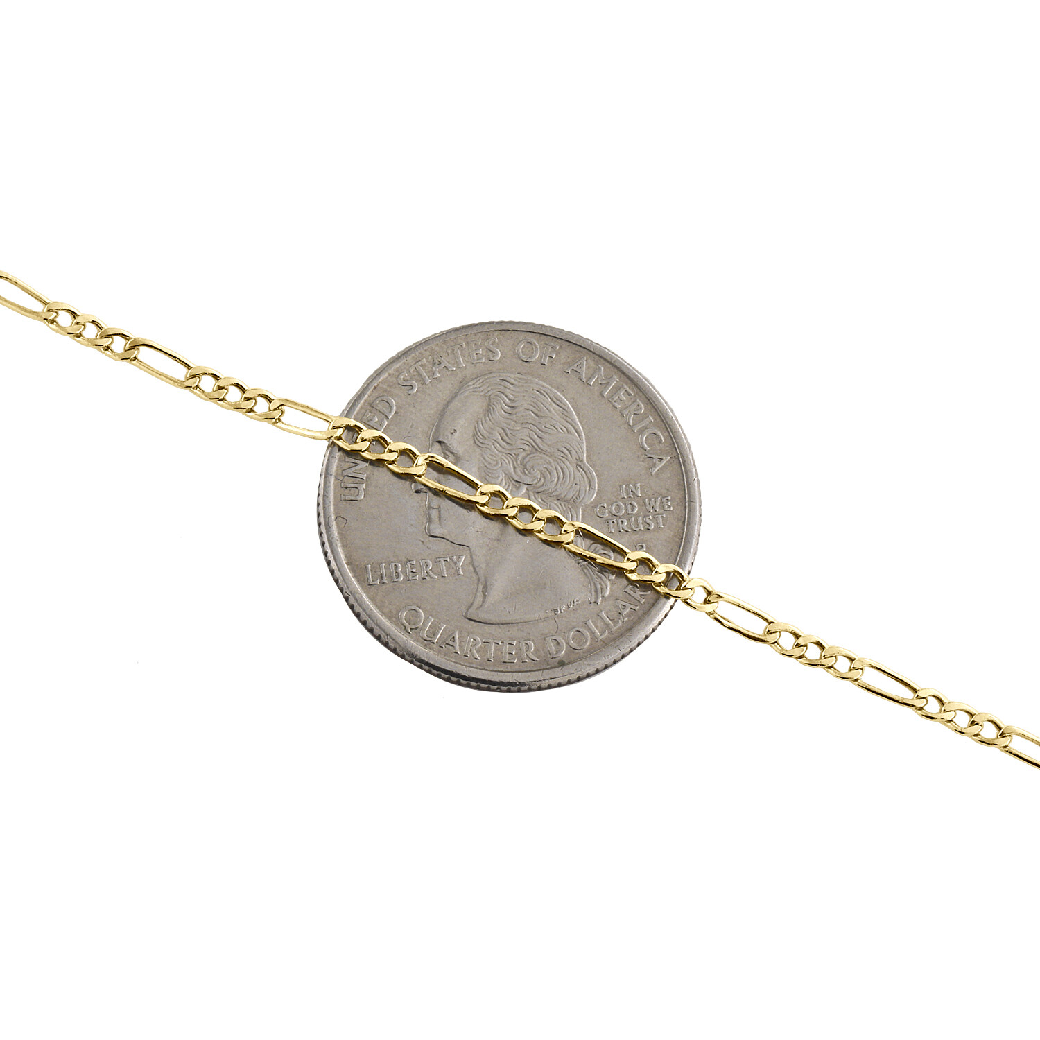 Real 10K Yellow Gold 2mm Hollow Plain Fiagro Link Bracelet / Anklet 7-10 Inches