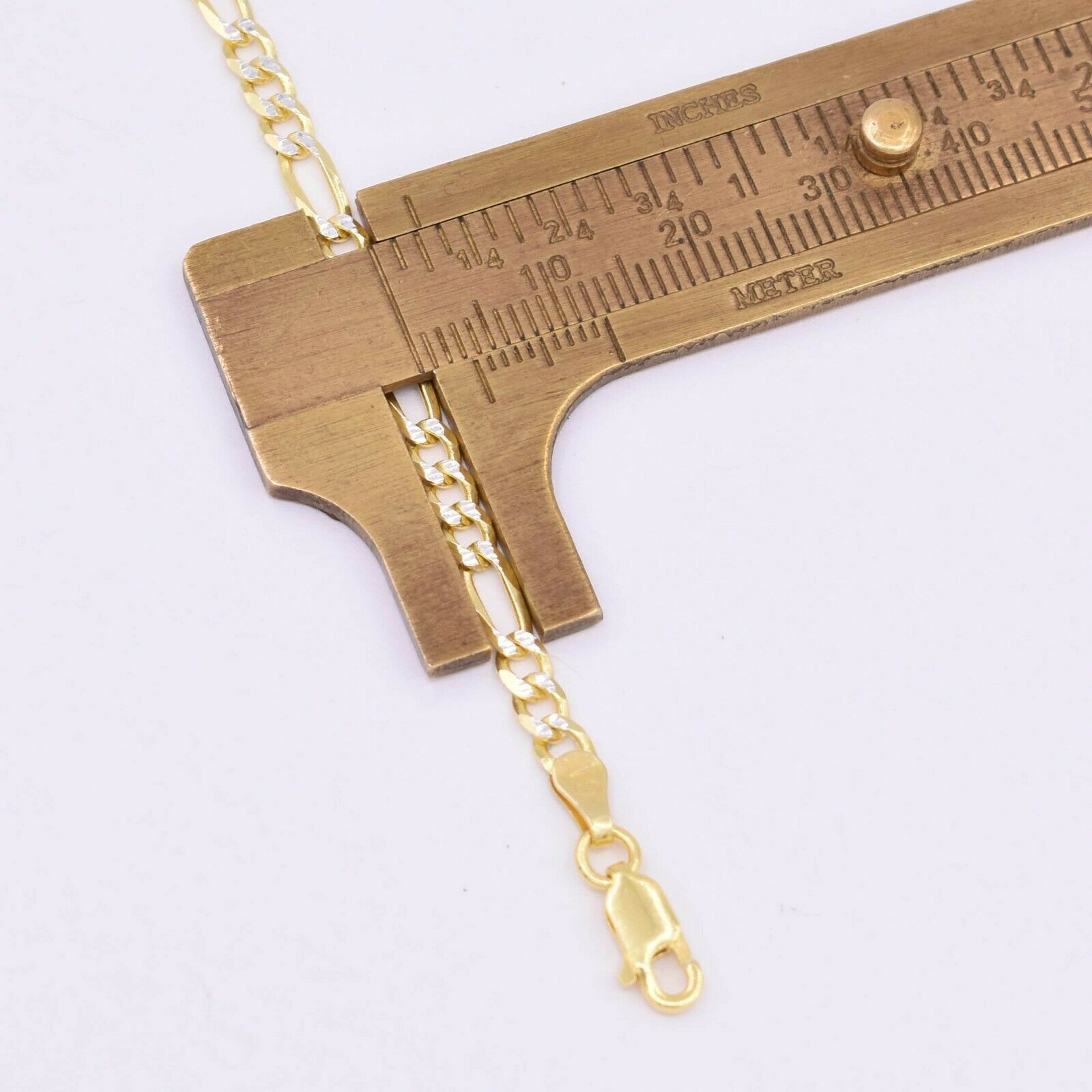 3.5mm Two-Tone Figaro Pave Link Chain Anklet 14K Yellow Gold-Plated Silver 925